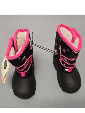 Kids Black and Hot Pink Waterproof Snow Boots